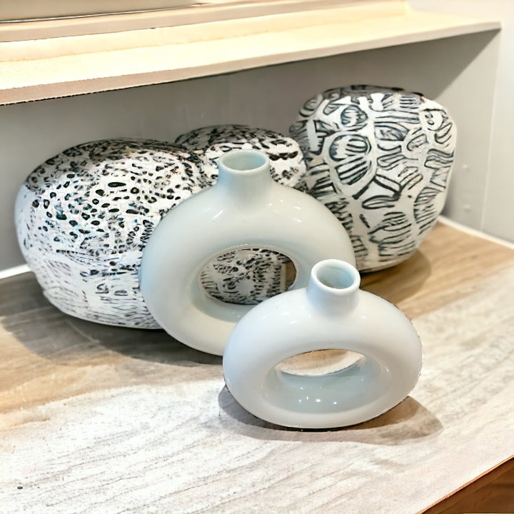 Arts Shala Two Classic White Donut Vase