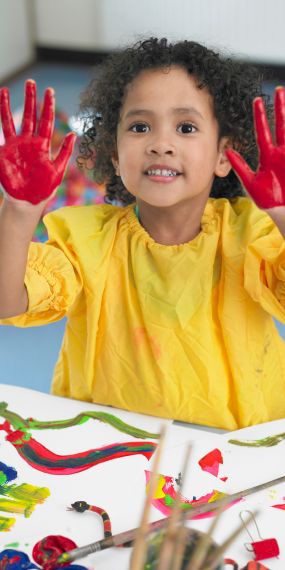Portrait Cute Little Girl Finger Painting