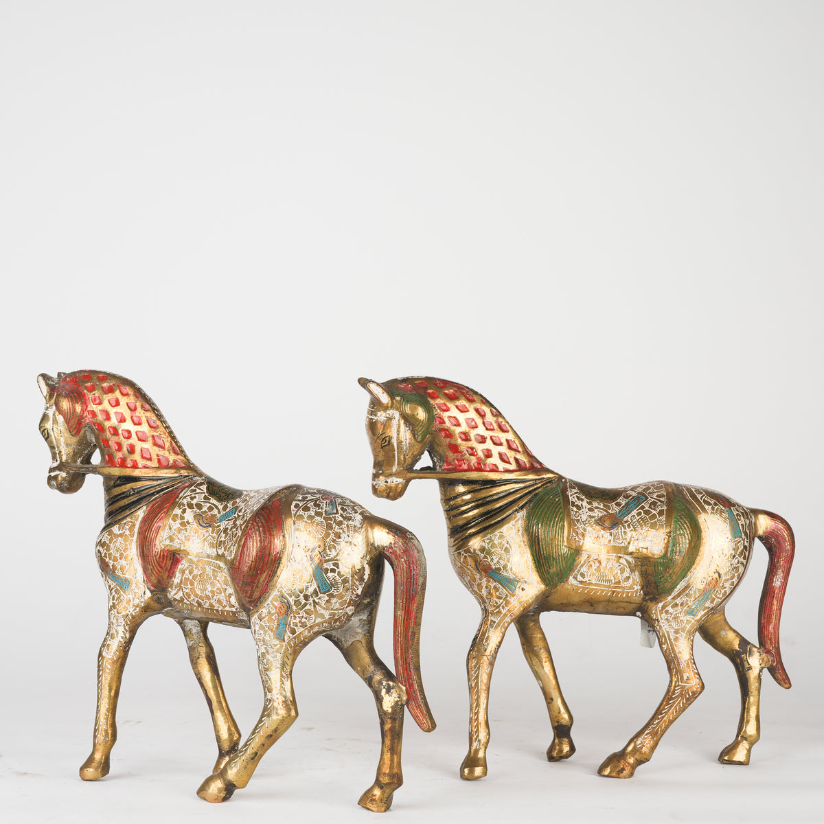 ARTS SHALA Two Walking Horse Statue On Metal
