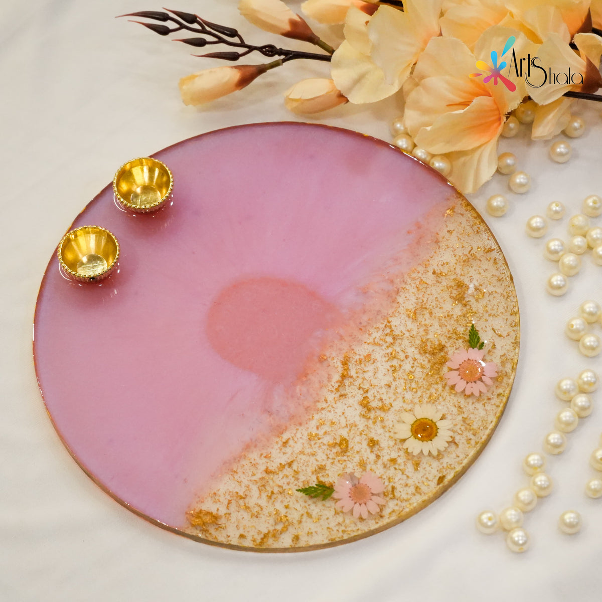 Decorative Pink Pooja Thali