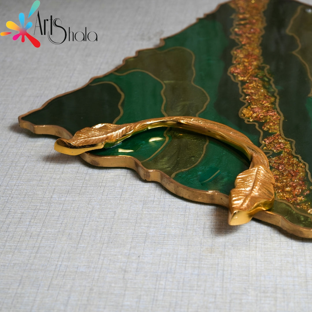 Golden Single Metal Leaf Tray handle
