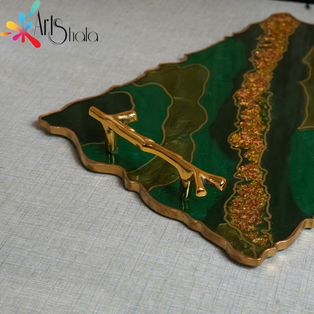 one Golden Metal Handle Tray