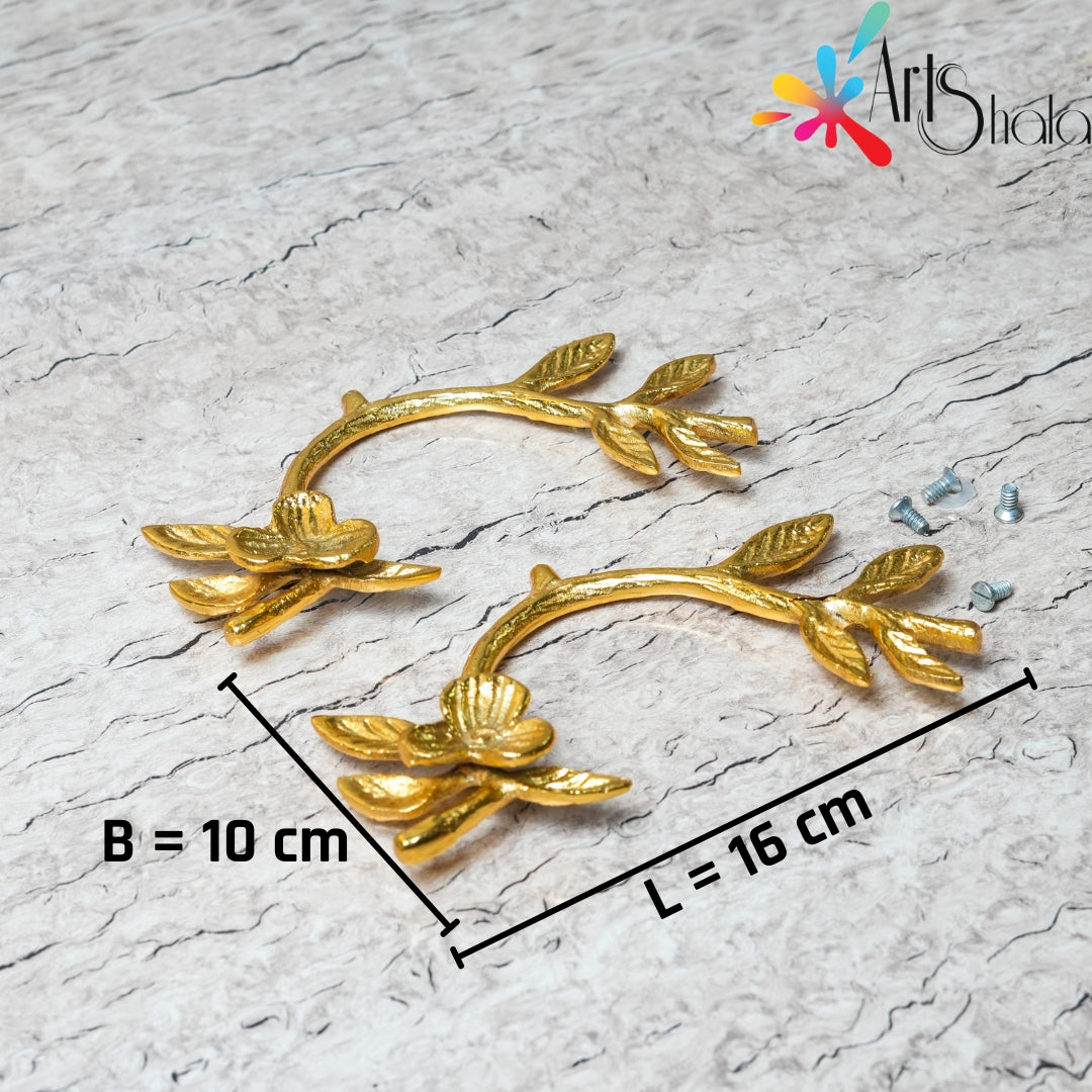 Arts Shala Golden Lotus Metal Leaf Tray handle