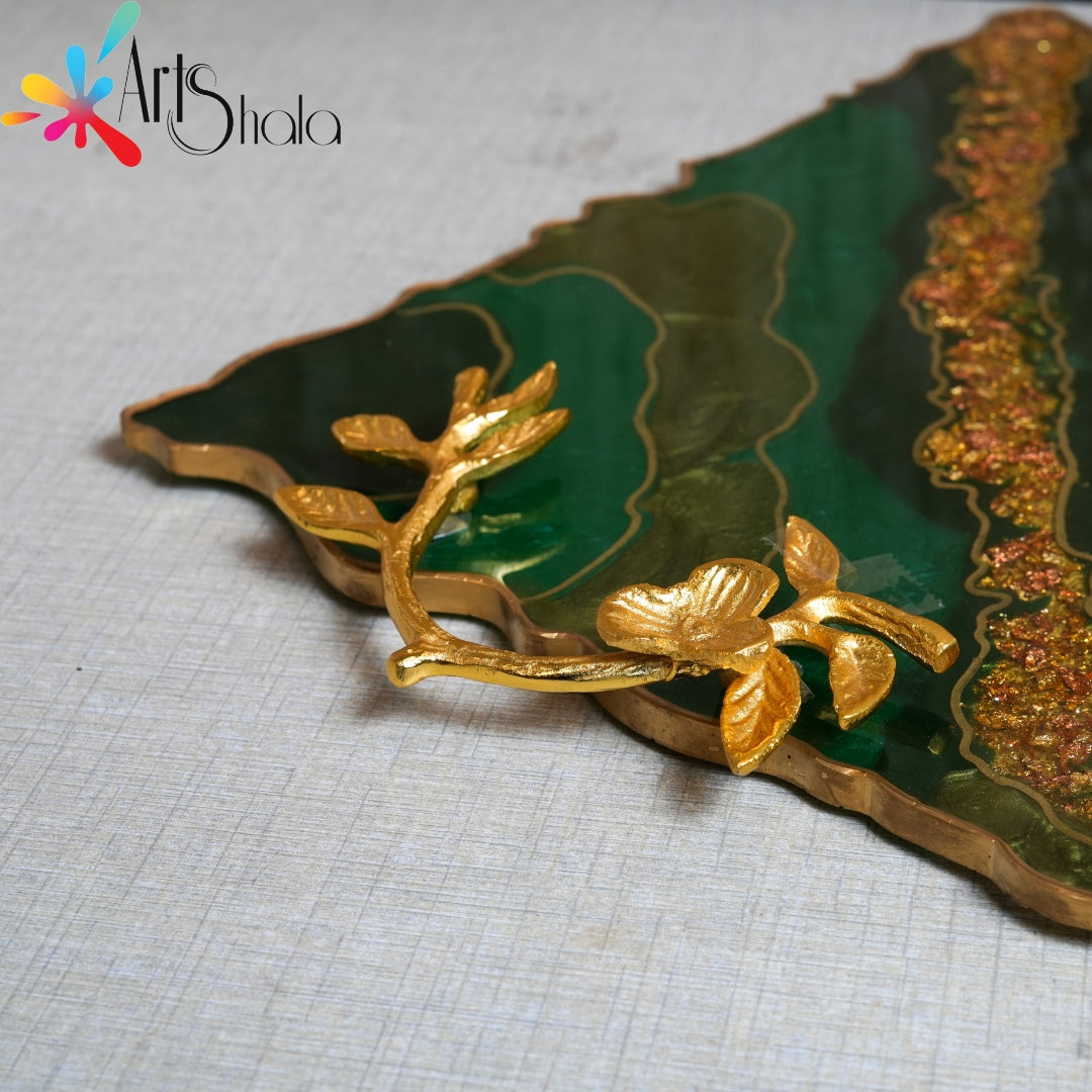 Golden Lotus Metal Tray handle