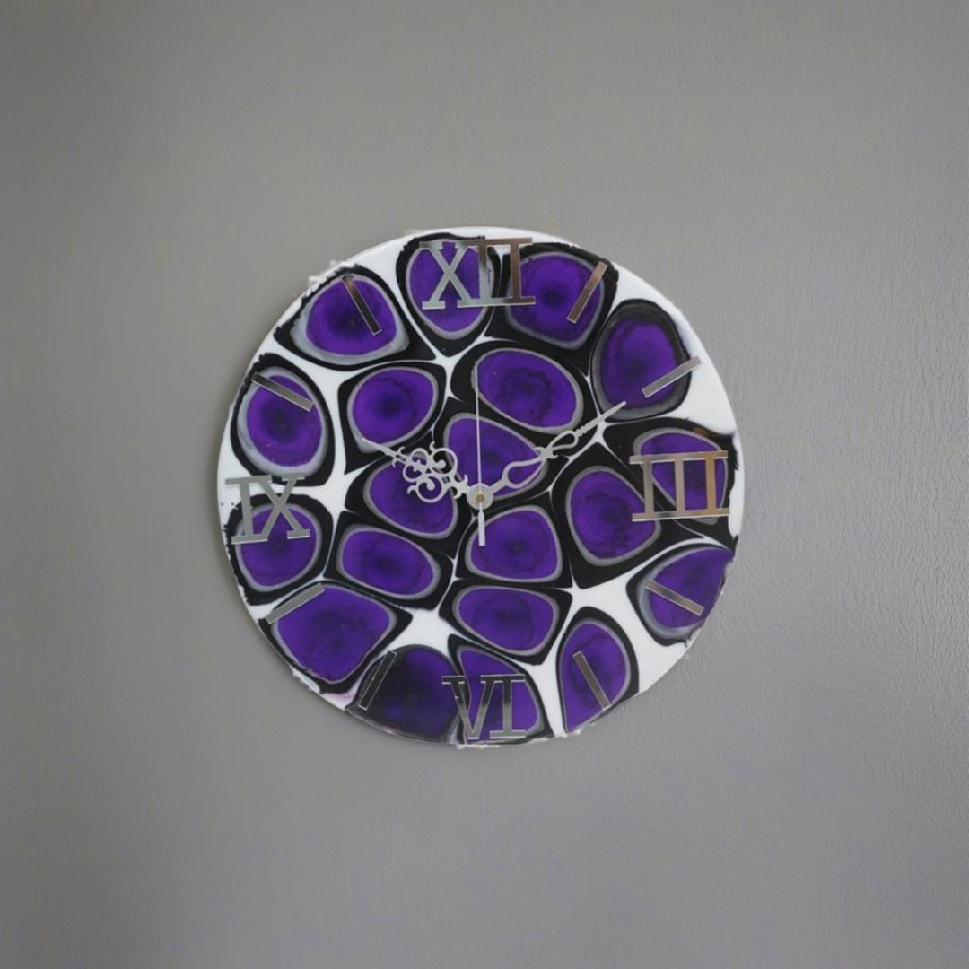 Handcrafted Resin Blue Fluid Roman Clock