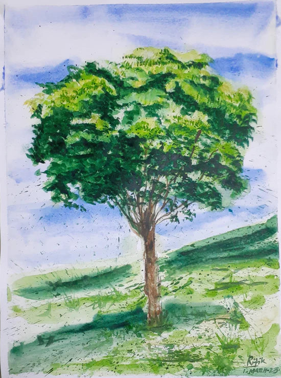 Tree Ink & watercolor painting
