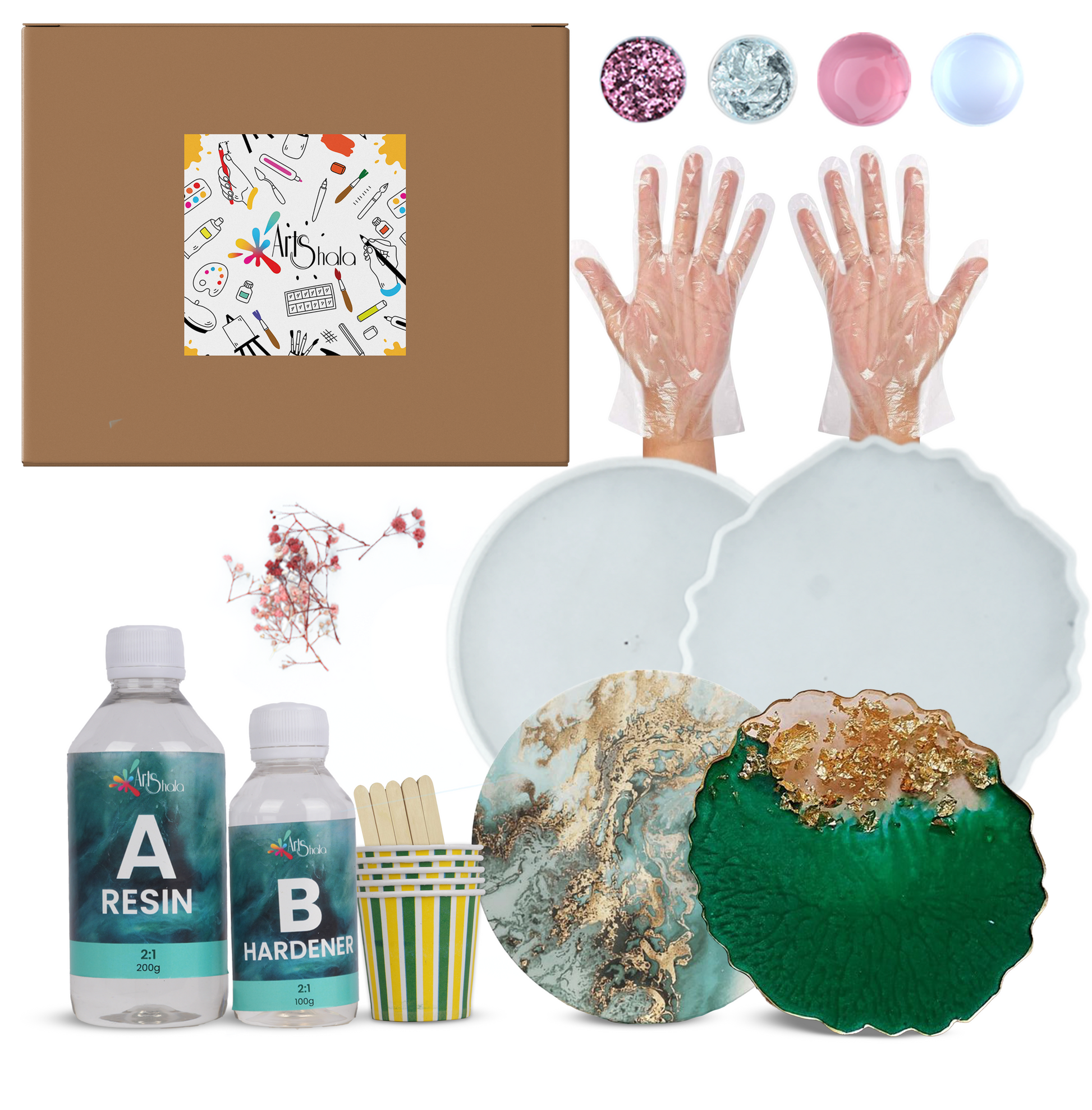 DIY resin coaster with flowers