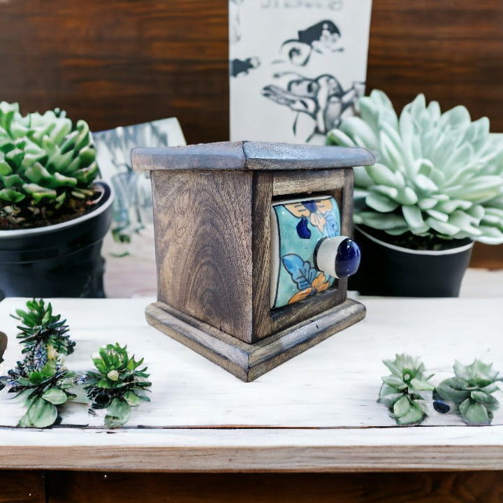 blue wooden planter