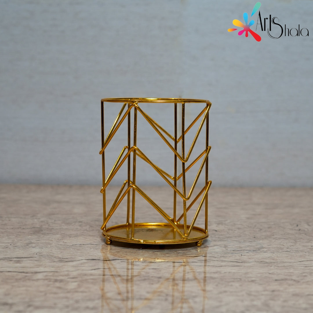 Round Iron Wire Metal Pen Holder Golden