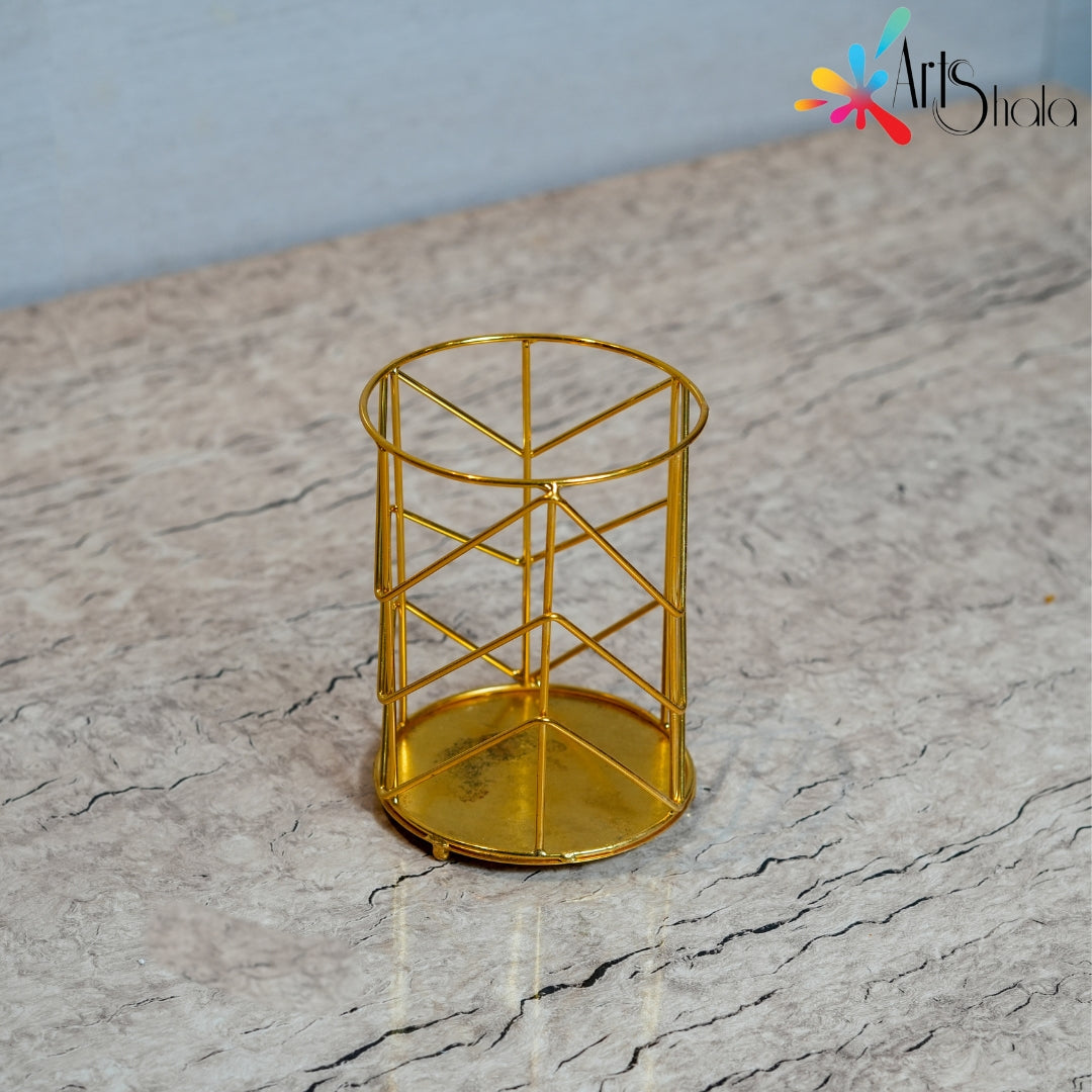 Round Iron Wire Metal Pen Holder Golden