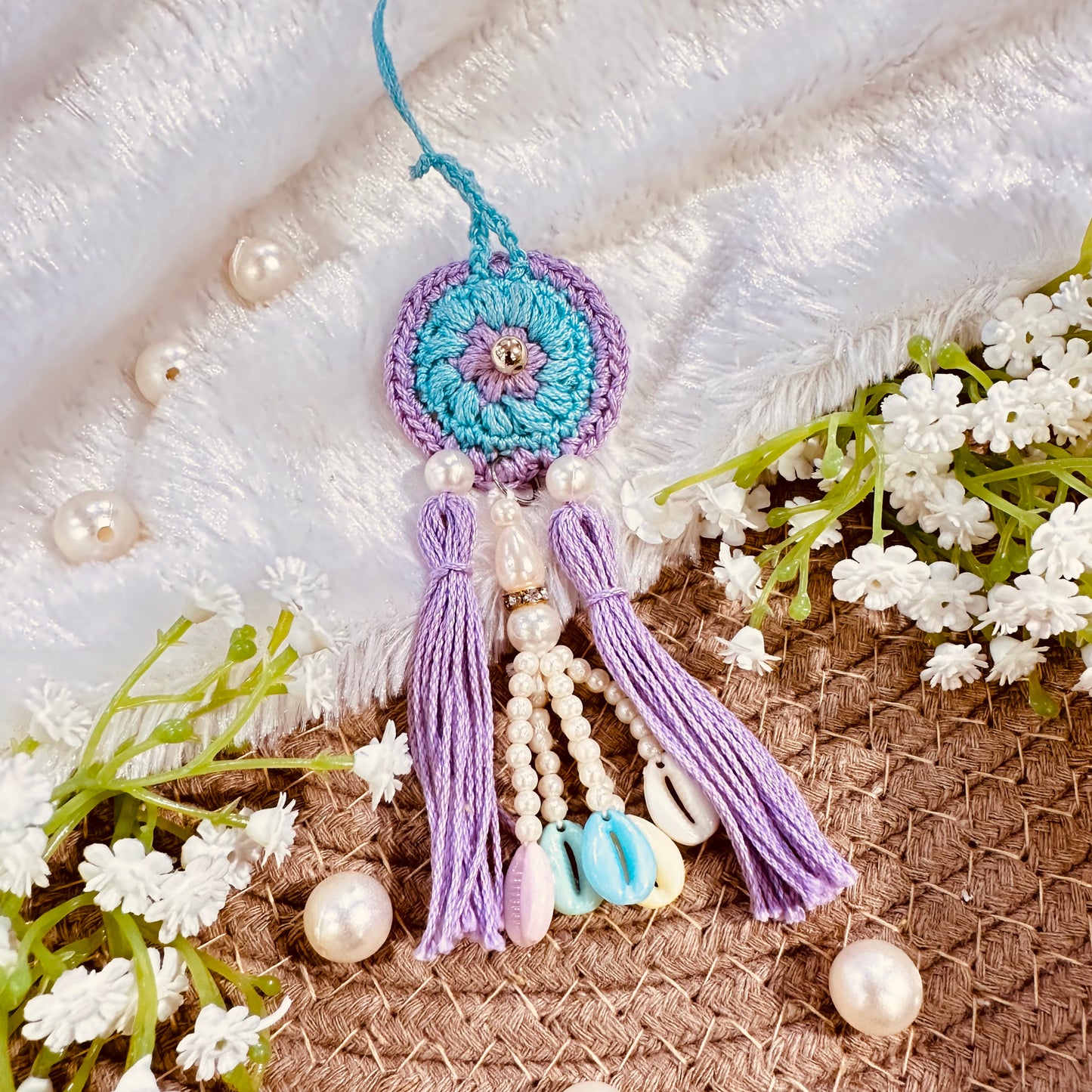 Handcrafted Crochet Flower Pearl Rakhi