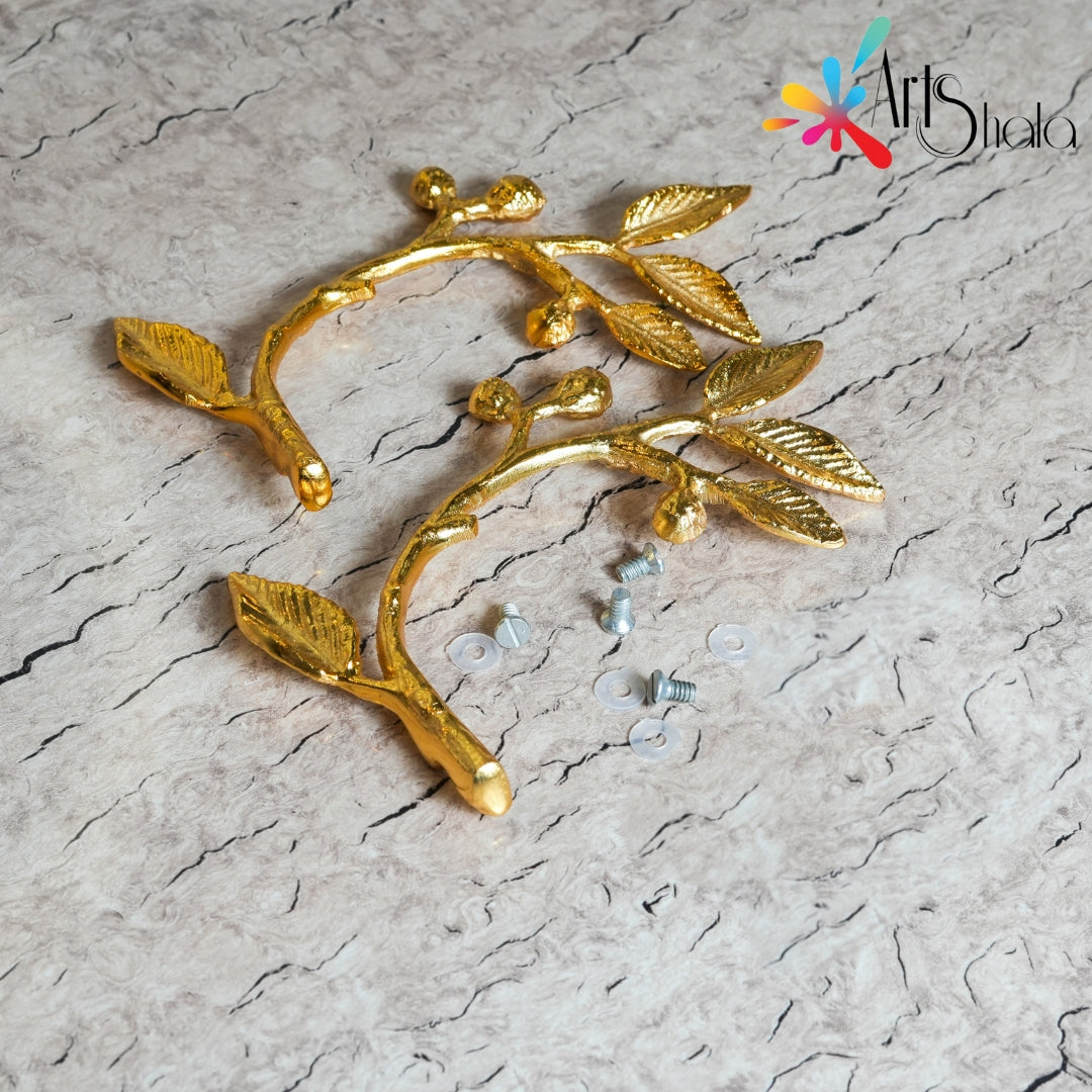 Golden Leaf Shaped Metal Tray Handle