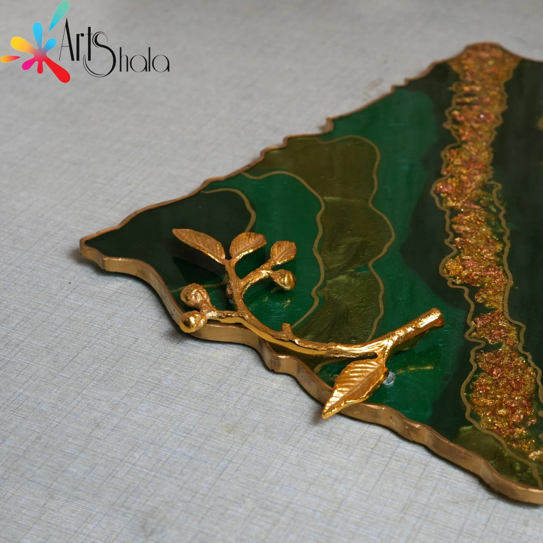 Golden Leaf Shaped Metal Tray Handle