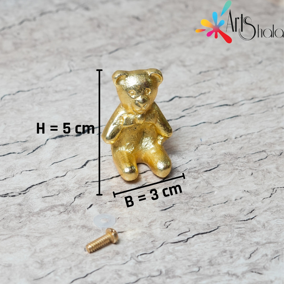 Vintage Teddy Bear Gold Tray Handle Golden