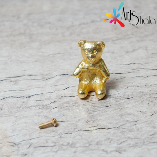Vintage Teddy Bear Gold Tray Handle Golden