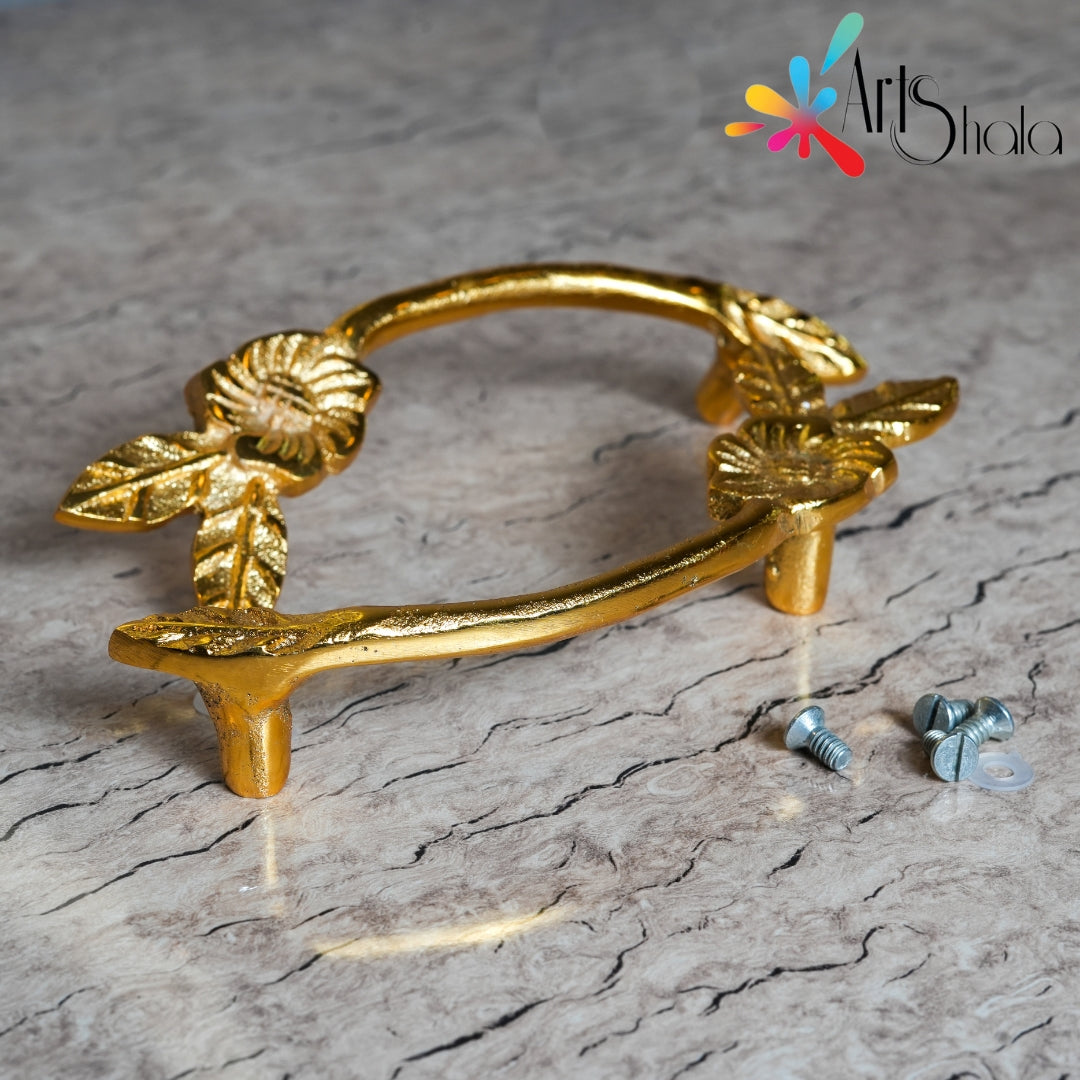 Two-leaf Metal Tray Handle Golden